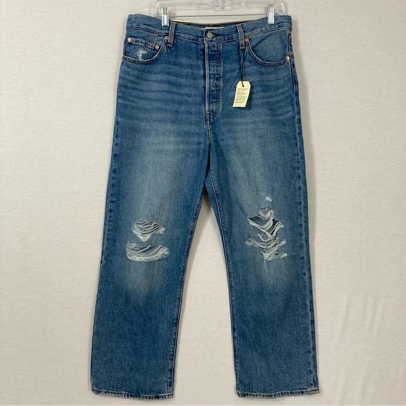 New Levi's Premium Distressed Ribcage Straight Ankle Jeans size 32 - Picture 1 of 10